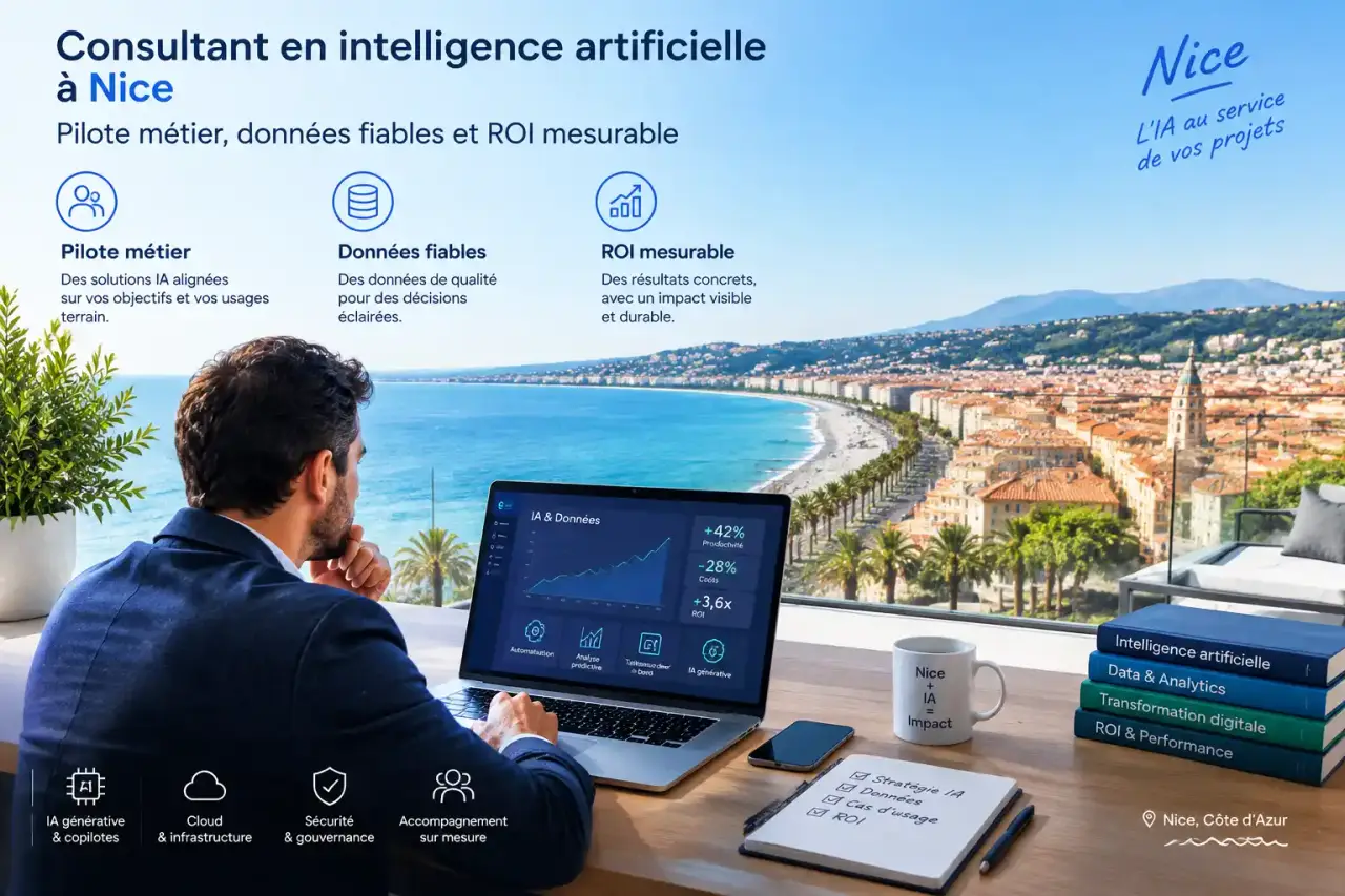 Consultant en intelligence artificielle à Nice : pilote métier, données fiables et ROI mesurable