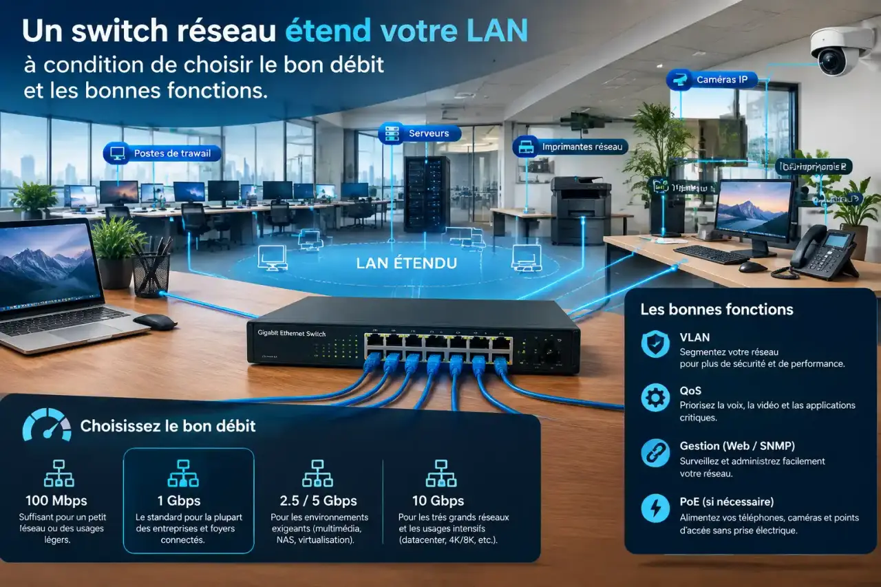 Un switch réseau étend votre LAN, à condition de choisir le bon débit et les bonnes fonctions